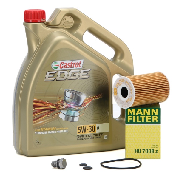 Set Ulei Motor Castrol Edge LL 5W-30 5L + Filtru Ulei Mann Filter HU7008Z + Buson Golire Baie Ulei Oe Audi A1 8X 2010-2018 N90813202